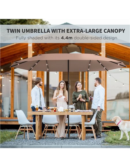 Outsunny Garden Parasol 4.4m Double-Sided Sun Umbrella Patio Sun Shade Outdoor with LED Solar Light , Khaki 84D-106CF - pic 49522 | FastDaddyshop