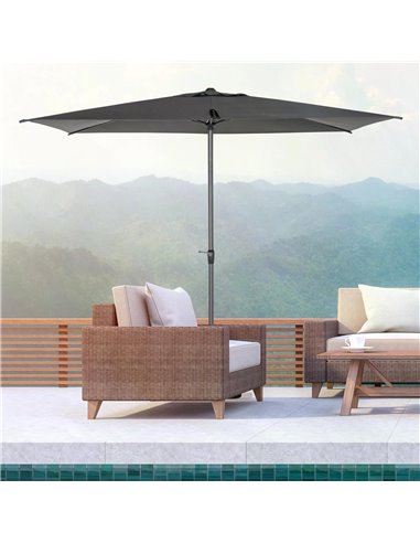 Outsunny 3 x 2m Garden Parasol Patio Sun Umbrella Canopy Rectangular Sun Shade Aluminium Crank Tilt Mechanism, Dark Grey 84D-126