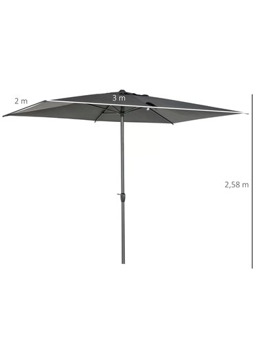 Outsunny 3 x 2m Garden Parasol Patio Sun Umbrella Canopy Rectangular Sun Shade Aluminium Crank Tilt Mechanism, Dark Grey 84D-126