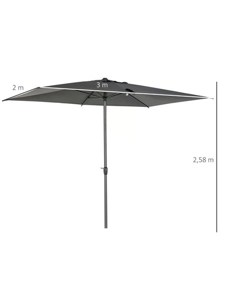 Outsunny 3 x 2m Garden Parasol Patio Sun Umbrella Canopy Rectangular Sun Shade Aluminium Crank Tilt Mechanism, Dark Grey 84D-126 - pic 49527 | FastDaddyshop