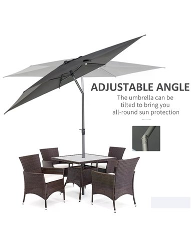 Outsunny 3 x 2m Garden Parasol Patio Sun Umbrella Canopy Rectangular Sun Shade Aluminium Crank Tilt Mechanism, Dark Grey 84D-126