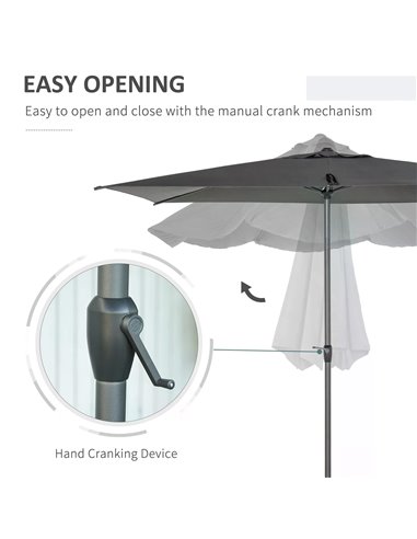 Outsunny 3 x 2m Garden Parasol Patio Sun Umbrella Canopy Rectangular Sun Shade Aluminium Crank Tilt Mechanism, Dark Grey 84D-126