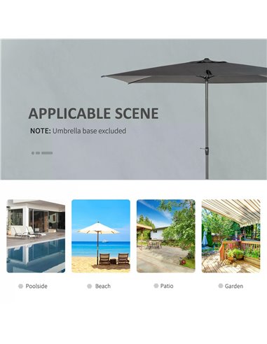 Outsunny 3 x 2m Garden Parasol Patio Sun Umbrella Canopy Rectangular Sun Shade Aluminium Crank Tilt Mechanism, Dark Grey 84D-126