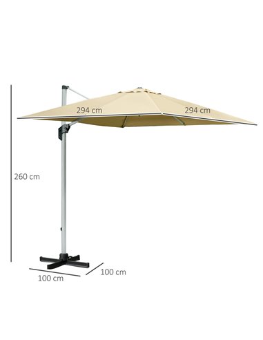Outsunny 3 x 3(m) Cantilever Roma Parasol with Aluminum Frame Crank & Tilt, 360°Rotating Garden Umbrella 250g Polyester SunShade