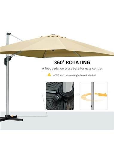 Outsunny 3 x 3(m) Cantilever Roma Parasol with Aluminum Frame Crank & Tilt, 360°Rotating Garden Umbrella 250g Polyester SunShade