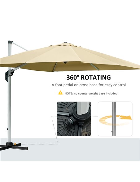 Outsunny 3 x 3(m) Cantilever Roma Parasol with Aluminum Frame Crank & Tilt, 360°Rotating Garden Umbrella 250g Polyester SunShade - pic 49556 | FastDaddyshop