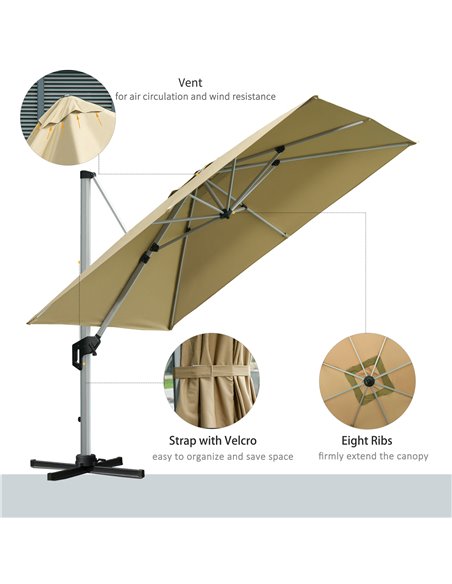 Outsunny 3 x 3(m) Cantilever Roma Parasol with Aluminum Frame Crank & Tilt, 360°Rotating Garden Umbrella 250g Polyester SunShade - pic 49557 | FastDaddyshop