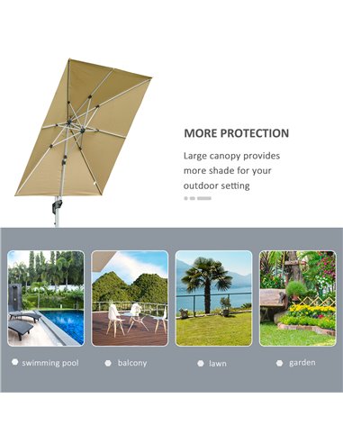 Outsunny 3 x 3(m) Cantilever Roma Parasol with Aluminum Frame Crank & Tilt, 360°Rotating Garden Umbrella 250g Polyester SunShade