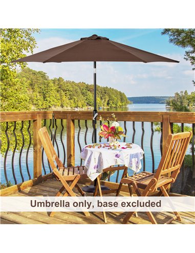 Outsunny 2.7M Parasol Patio Tilt Umbrella Sun Umbrella Outdoor Garden Sunshade Aluminium Frame with Crank, Coffee 84D-032CF