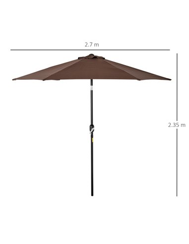 Outsunny 2.7M Parasol Patio Tilt Umbrella Sun Umbrella Outdoor Garden Sunshade Aluminium Frame with Crank, Coffee 84D-032CF