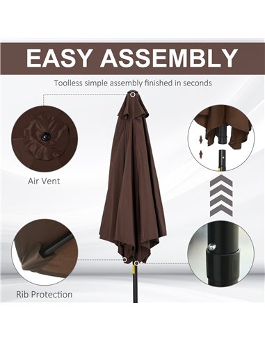 Outsunny 2.7M Parasol Patio Tilt Umbrella Sun Umbrella Outdoor Garden Sunshade Aluminium Frame with Crank, Coffee 84D-032CF