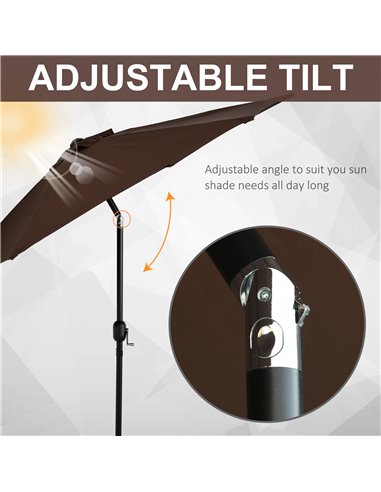 Outsunny 2.7M Parasol Patio Tilt Umbrella Sun Umbrella Outdoor Garden Sunshade Aluminium Frame with Crank, Coffee 84D-032CF