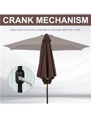 Outsunny 2.7M Parasol Patio Tilt Umbrella Sun Umbrella Outdoor Garden Sunshade Aluminium Frame with Crank, Coffee 84D-032CF