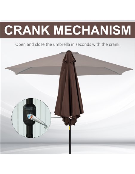 Outsunny 2.7M Parasol Patio Tilt Umbrella Sun Umbrella Outdoor Garden Sunshade Aluminium Frame with Crank, Coffee 84D-032CF - pic 49566 | FastDaddyshop