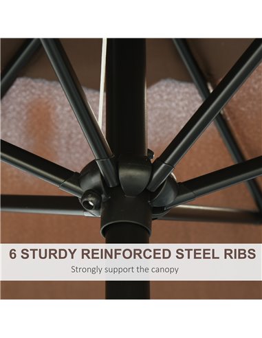 Outsunny 2.7M Parasol Patio Tilt Umbrella Sun Umbrella Outdoor Garden Sunshade Aluminium Frame with Crank, Coffee 84D-032CF
