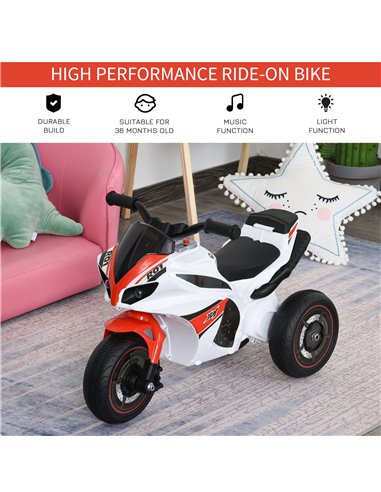 HOMCOM Kids Ride-On Police Bike 3-Wheel Vehicle w/ Music Lights Safe Seat Handlebars Toddler Child Learning Fun Development 18-3
