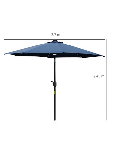 Outsunny 2.7m Garden Parasol Sun Umbrella Patio Summer Shelter w/ LED Solar Light, Angled Canopy, Vent, Crank Tilt, Blue 84D-105 - pic 49572 | FastDaddyshop