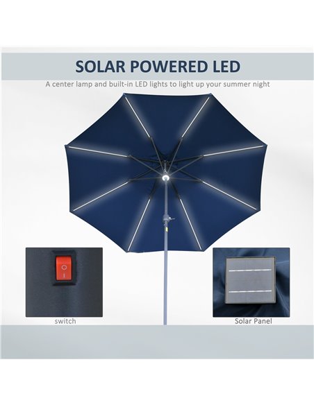 Outsunny 2.7m Garden Parasol Sun Umbrella Patio Summer Shelter w/ LED Solar Light, Angled Canopy, Vent, Crank Tilt, Blue 84D-105 - pic 49573 | FastDaddyshop