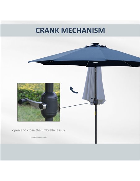 Outsunny 2.7m Garden Parasol Sun Umbrella Patio Summer Shelter w/ LED Solar Light, Angled Canopy, Vent, Crank Tilt, Blue 84D-105 - pic 49575 | FastDaddyshop