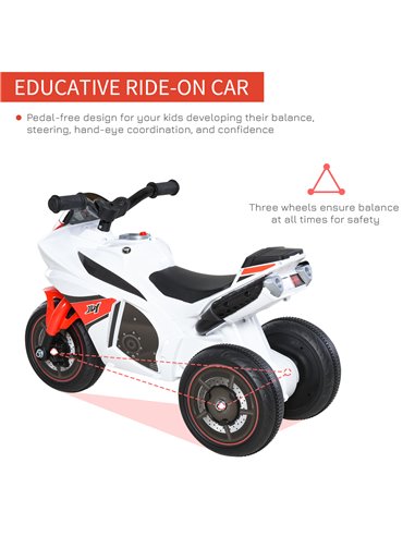 HOMCOM Kids Ride-On Police Bike 3-Wheel Vehicle w/ Music Lights Safe Seat Handlebars Toddler Child Learning Fun Development 18-3