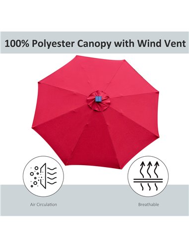Outsunny 2.7m Garden Parasol Sun Umbrella Patio Summer Shelter w/ LED Solar Light, Angled Canopy, Vent, Crank Tilt, Red 84D-105W