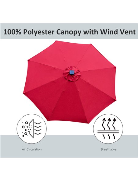 Outsunny 2.7m Garden Parasol Sun Umbrella Patio Summer Shelter w/ LED Solar Light, Angled Canopy, Vent, Crank Tilt, Red 84D-105W - pic 49585 | FastDaddyshop