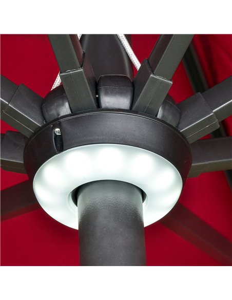 Outsunny 2.7m Garden Parasol Sun Umbrella Patio Summer Shelter w/ LED Solar Light, Angled Canopy, Vent, Crank Tilt, Red 84D-105W - pic 49587 | FastDaddyshop
