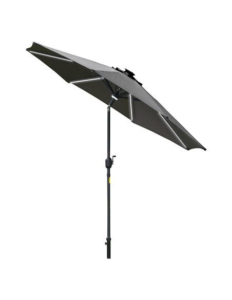 Outsunny 2.7m Garden Parasol Sun Umbrella with LED Solar Light, Grey 84D-105CG - pic 49588 | FastDaddyshop