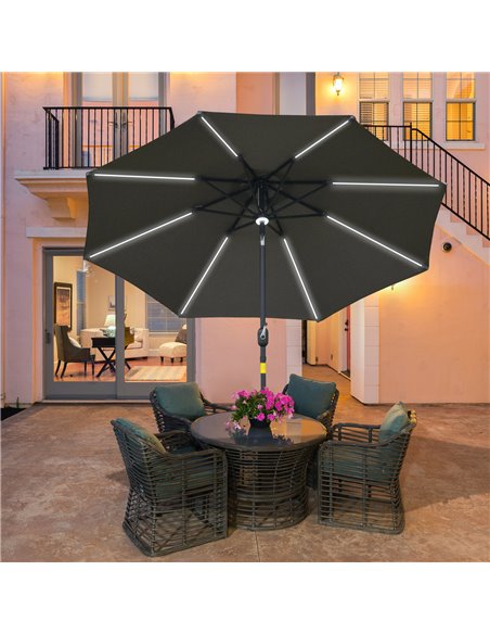 Outsunny 2.7m Garden Parasol Sun Umbrella Patio Summer Shelter w/ LED Solar Light, Angled Canopy Vent, Crank Tilt, Grey 84D-105C - pic 49589 | FastDaddyshop