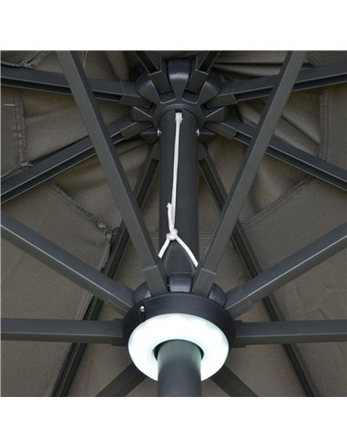 Outsunny 2.7m Garden Parasol Sun Umbrella Patio Summer Shelter w/ LED Solar Light, Angled Canopy Vent, Crank Tilt, Grey 84D-105C