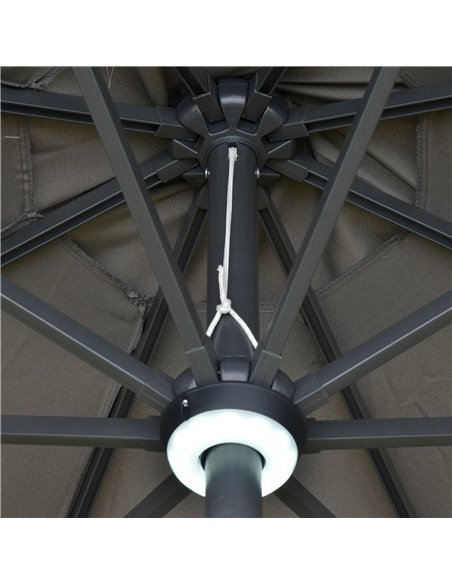 Outsunny 2.7m Garden Parasol Sun Umbrella Patio Summer Shelter w/ LED Solar Light, Angled Canopy Vent, Crank Tilt, Grey 84D-105C - pic 49596 | FastDaddyshop