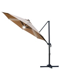Outsunny 3(m) Cantilever Roma Parasol with LED Solar Light, Brown 84D-104CF