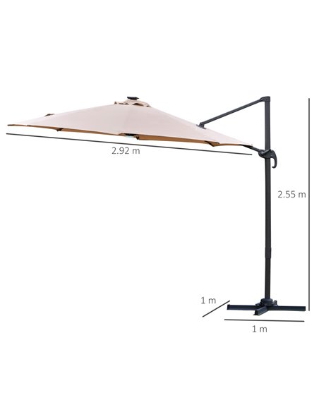 Outsunny 3(m) Cantilever Roma Parasol Garden Sun Umbrella with LED Solar Light Cross Base 360° Rotating, Brown 84D-104CF - pic 49599 | FastDaddyshop