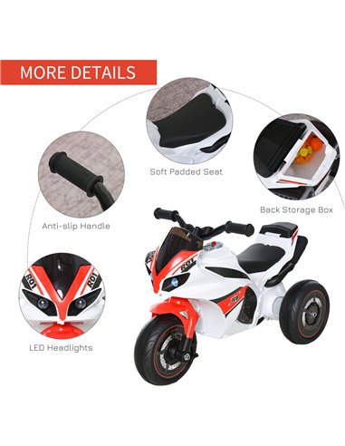 HOMCOM Kids Ride-On Police Bike 3-Wheel Vehicle w/ Music Lights Safe Seat Handlebars Toddler Child Learning Fun Development 18-3