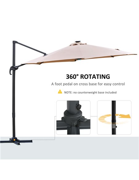 Outsunny 3(m) Cantilever Roma Parasol Garden Sun Umbrella with LED Solar Light Cross Base 360° Rotating, Brown 84D-104CF - pic 49602 | FastDaddyshop