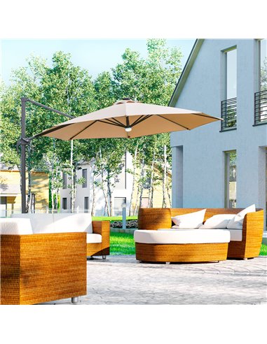 Outsunny 3(m) Cantilever Roma Parasol Garden Sun Umbrella with LED Solar Light Cross Base 360° Rotating, Brown 84D-104CF