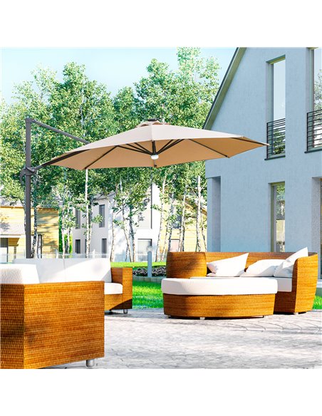 Outsunny 3(m) Cantilever Roma Parasol Garden Sun Umbrella with LED Solar Light Cross Base 360° Rotating, Brown 84D-104CF - pic 49604 | FastDaddyshop