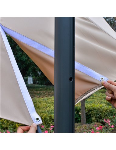 Outsunny 3(m) Cantilever Roma Parasol Garden Sun Umbrella with LED Solar Light Cross Base 360° Rotating, Brown 84D-104CF