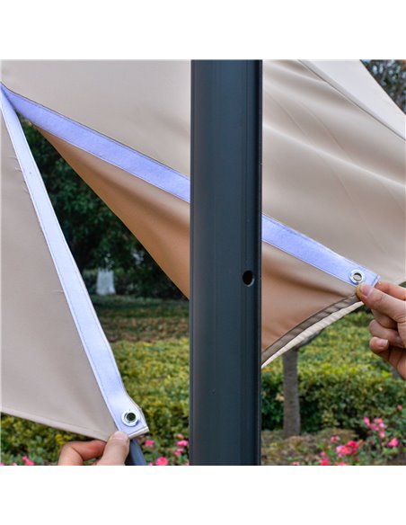 Outsunny 3(m) Cantilever Roma Parasol Garden Sun Umbrella with LED Solar Light Cross Base 360° Rotating, Brown 84D-104CF - pic 49605 | FastDaddyshop