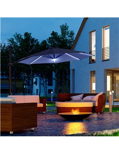 Outsunny 3(m) Cantilever Roma Parasol with LED Solar Light, Blue 84D-104NU 2