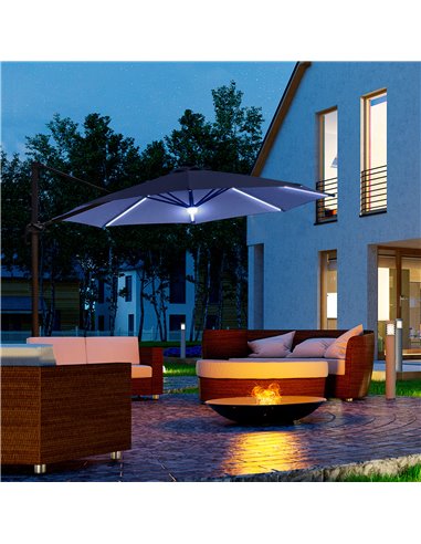 Outsunny 3(m) Cantilever Roma Parasol Garden Sun Umbrella Outdoor Patio with LED Solar Light Cross Base 360° Rotating, Blue 84D-