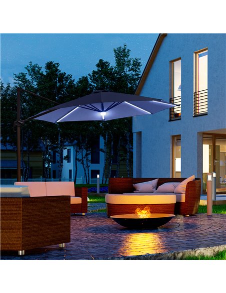 Outsunny 3(m) Cantilever Roma Parasol Garden Sun Umbrella Outdoor Patio with LED Solar Light Cross Base 360° Rotating, Blue 84D- - pic 49607 | FastDaddyshop