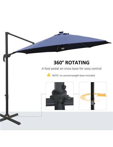 Outsunny 3(m) Cantilever Roma Parasol Garden Sun Umbrella Outdoor Patio with LED Solar Light Cross Base 360° Rotating, Blue 84D- - pic 49611 | FastDaddyshop