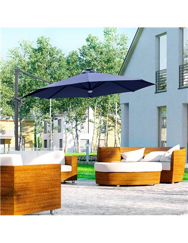Outsunny 3(m) Cantilever Roma Parasol Garden Sun Umbrella Outdoor Patio with LED Solar Light Cross Base 360° Rotating, Blue 84D-