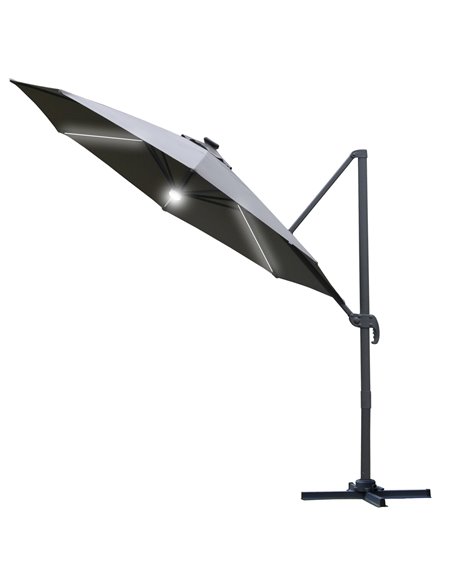 Outsunny 3(m) Cantilever Roma Parasol with LED Solar Light, Grey 84D-104CG - pic 49624 | FastDaddyshop