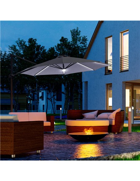 Outsunny 3(m) Cantilever Roma Parasol Garden Sun Umbrella Outdoor Patio with LED Solar Light Cross Base 360° Rotating, Grey 84D- - pic 49625 | FastDaddyshop