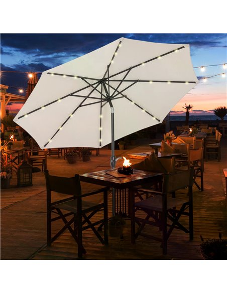 Outsunny Garden 24 LED Light Parasol Outdoor Tilt Sun Umbrella Patio Club Party Event Manual Sun Shade w/ Hand Crank Off-white 8 - pic 49634 | FastDaddyshop