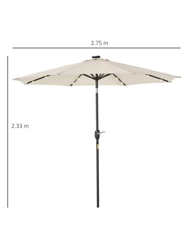 Outsunny Garden 24 LED Light Parasol Outdoor Tilt Sun Umbrella Patio Club Party Event Manual Sun Shade w/ Hand Crank Off-white 8