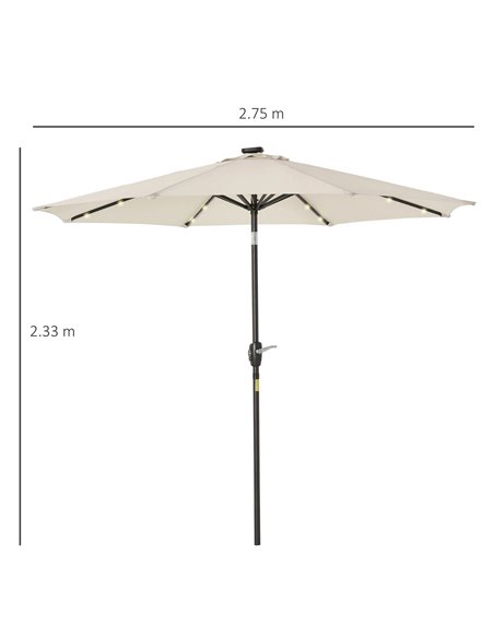 Outsunny Garden 24 LED Light Parasol Outdoor Tilt Sun Umbrella Patio Club Party Event Manual Sun Shade w/ Hand Crank Off-white 8 - pic 49635 | FastDaddyshop