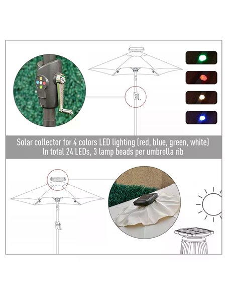 Outsunny Garden 24 LED Light Parasol Outdoor Tilt Sun Umbrella Patio Club Party Event Manual Sun Shade w/ Hand Crank Off-white 8 - pic 49636 | FastDaddyshop